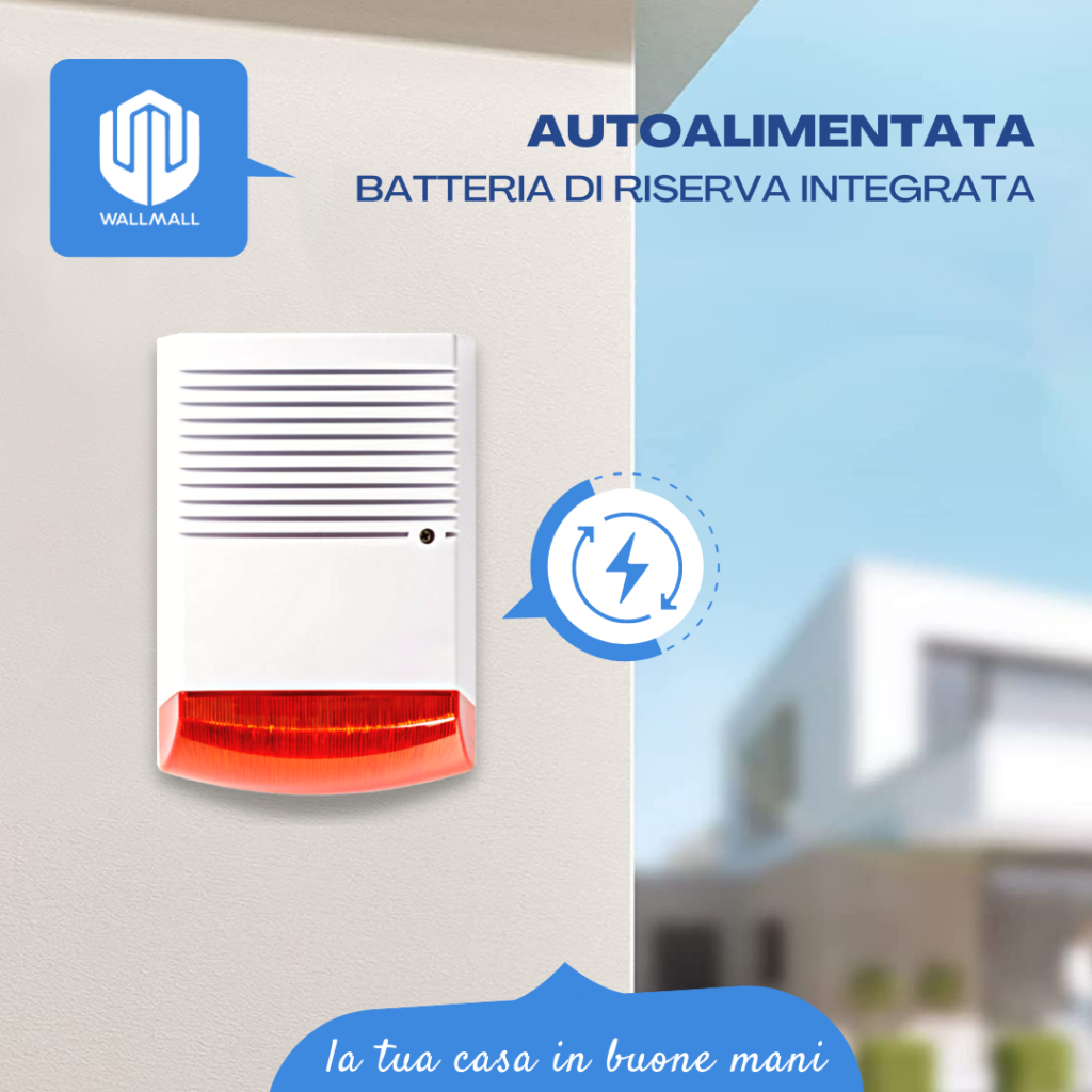 SIRENA ESTERNA AUTOALIMENTATA WIRELESS LAMPEGGIANTE 120dB WallMall